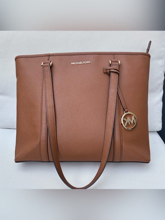 Michael Kors Handbags - Michael Kors Chestnut Saffiano Tote with Gold Logo Charm